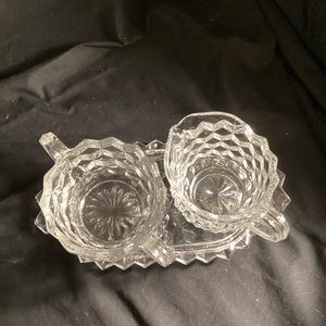 FOSTORIA Cream & Sugar Set, complete with serving tray.